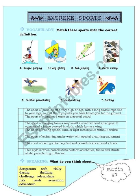 Extreme Sports Esl Worksheet By Saracor