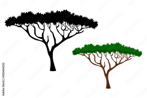 African savanna tree cartoon silhouette isolated white background Stock Vector | Adobe Stock