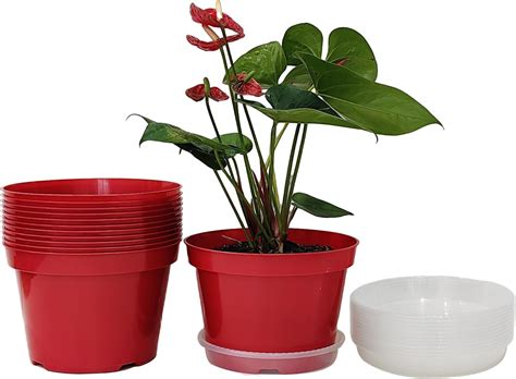 Rootrimmer 8 Inch Plastic Flower Pots Red Plant Pots