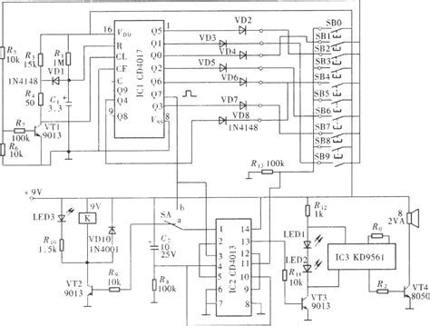 有报警功能的密码开关cd4017、cd4013电路图 工业测控 电子工程网