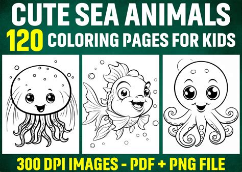 120 Cute Sea Animals Coloring Pages Graphic By Art Design · Creative