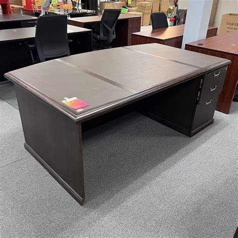 75 X 45 Espresso And Grey Bow Front Executive Desk With Pedestal File