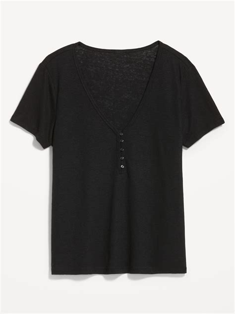 Linen Blend V Neck Henley T Shirt Old Navy