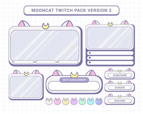 Moon Cat Twitch Pack Version Badges Overlays Panels Etsy