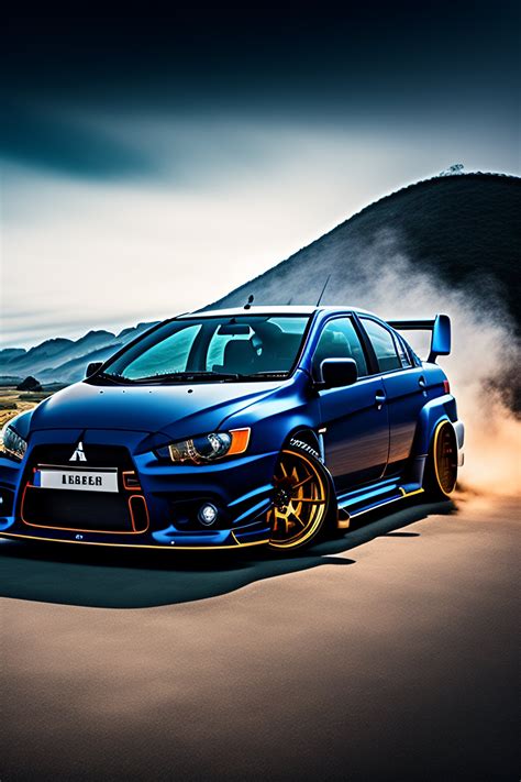 Lexica Wide Angle Photo Of Mitsubishi Lancer Evolution Dark Blue