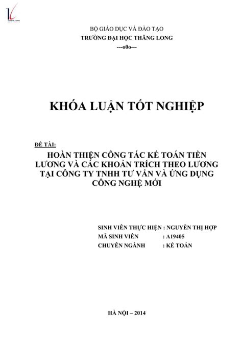 Hoàn thiện công tác kế toán tiền lương và các khoản trích theo lương