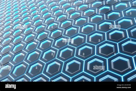 Glowing Black And Blue Abstract Hexagons Background Pattern On Silver