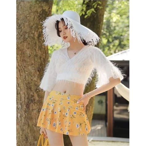 Set bikini món nhập khẩu cao ấp áo lông vũ và bikini váy hoa nhí Shopee Việt Nam