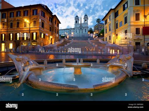 Famous Fountain Barcaccia And Spanish Stairs In Rome Stock Photo Alamy