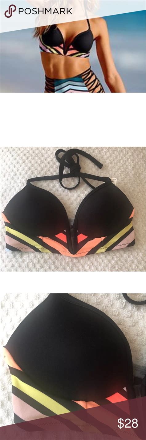 Victoria S Secret Black Striped Plunge Bikini Top Bikinis Bikini