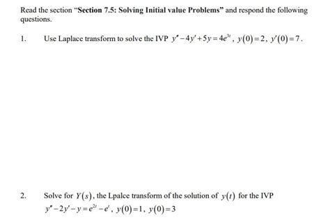 Solved Read The Section Section 7 5 Solving Initial Value