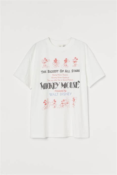 Oversized Printed T Shirt White Mickey Mouse Ladies Handm Us