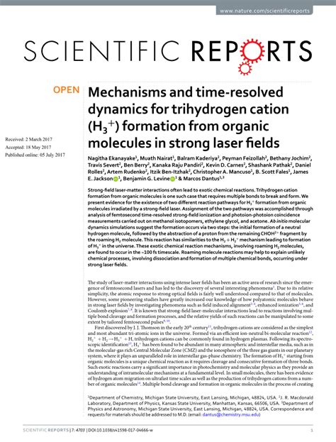 Pdf Mechanisms And Time Resolved Dynamics For Trihydrogen Cation H3