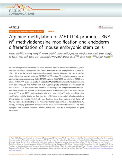 Pdf Arginine Methylation Of Mettl Promotes Rna N Methyladenosine