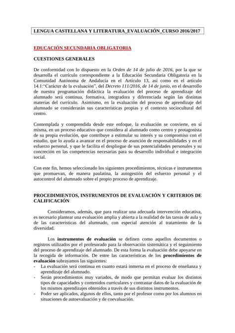 Pdf Lengua Castellana Y Literatura Evaluaci N Curso Iesaricel Org Wp