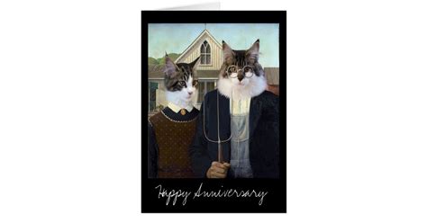 American Gothic funny Cat anniversary Card | Zazzle