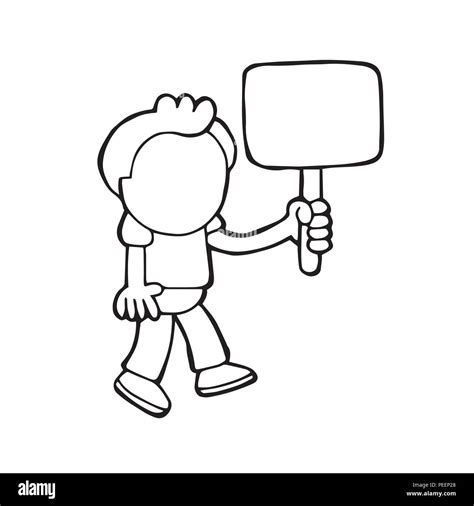 Vector Hand Drawn Cartoon Illustration Of Man Walking Holding Blank