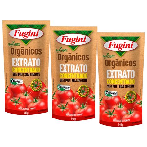 Kit 3 Extrato Tomate Concentrado Orgânico Vegano Fugini 340g em