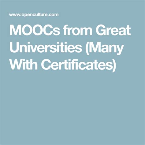 Moocs From Great Universities Many With Certificates Moocs Online