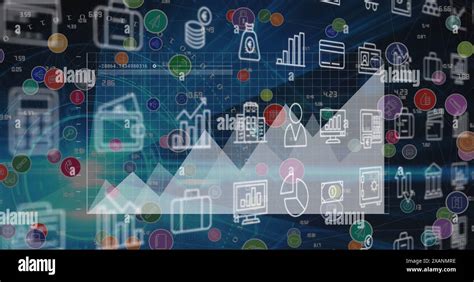 Image Of Multiple Digital Icons And Statistical Data Processing Against