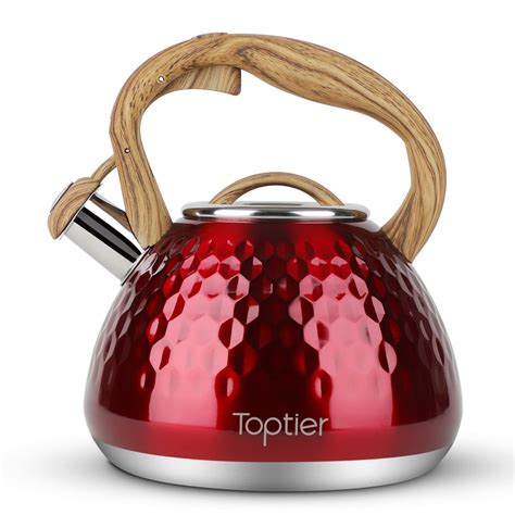 Tea Kettle Toptier Teapot Whistling Kettle With Wood Pattern Handle