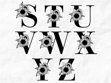 Sunflower Monogram Alphabet Vector Svg And Png Cricut File Floral