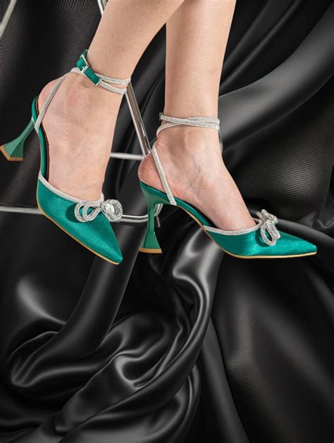 GREEN Satin SHOES Emerald Green Heels Pumps Emerald Green - Etsy