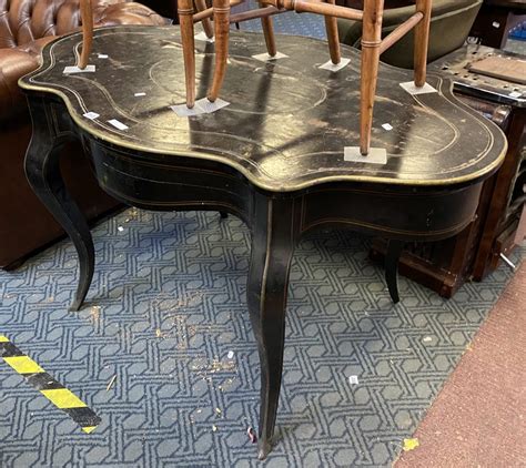 EBONY INLAID TABLE WITH DRAWER A F Southgate Auction Rooms