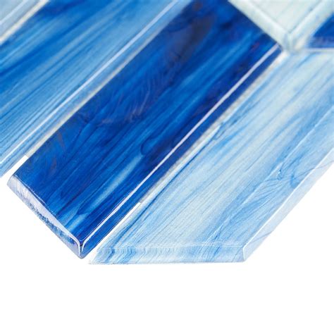 Sample Maya Chevron Azur Polished Glass Mosaic Tile