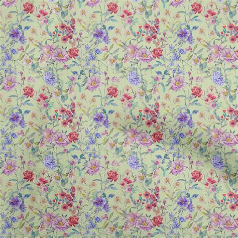 Oneoone Silk Tabby Light Green Fabric Florals Dress Material Fabric