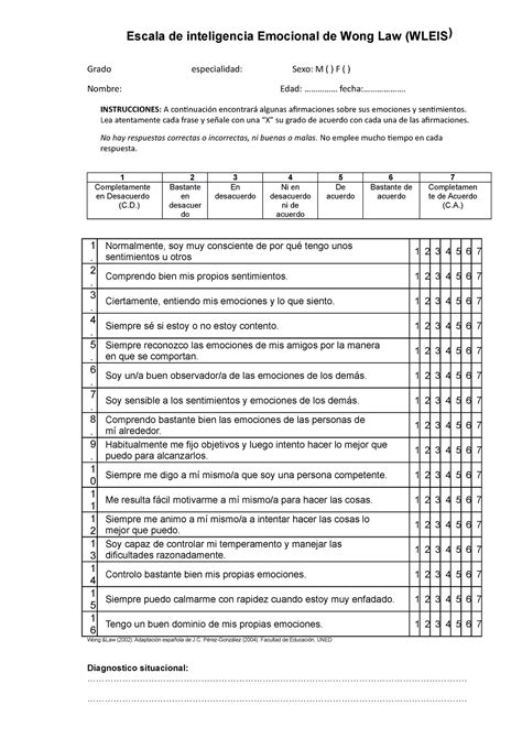 Escala De Inteligencia Emocional De Wong Law Wleis Escala De