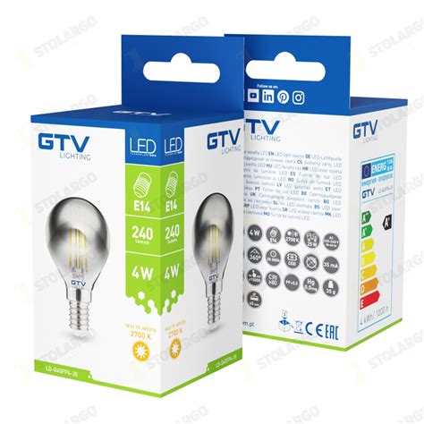 Stolargo GTV LD G45FP4 30 Żarówka LED FILAMENT G45 2700K E14 4W