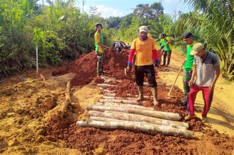 Satgas Pamtas Bersama Warga Gotong Royong Perbaiki Jalan Rusak Di