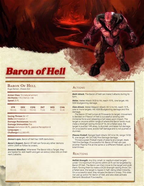 Baron Of Hell Dnd Homebrew Doom Kurgu Karakterler Bira Macera