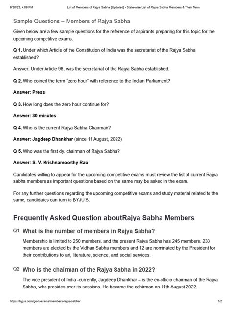 List of Members of Rajya Sabha (Updated) - State-Wise List of Rajya Sabha Members & Their Term1 ...