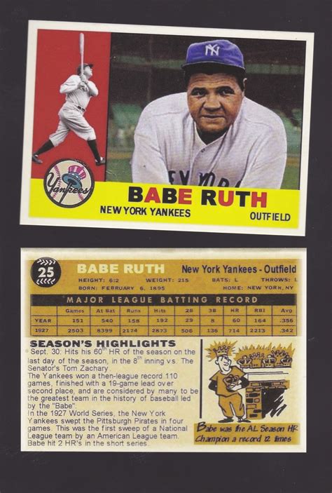 Babe Ruth Reprint 1960 S Style Yankees Etsy