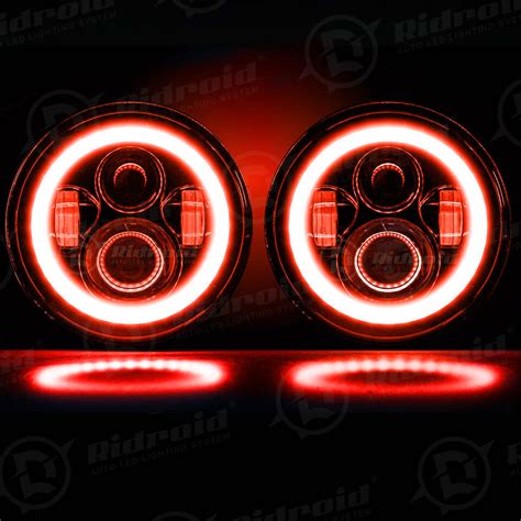 For VW Beetle 1950 1979 Pair 7 Inch Round LED Headlight Red Halo DRL