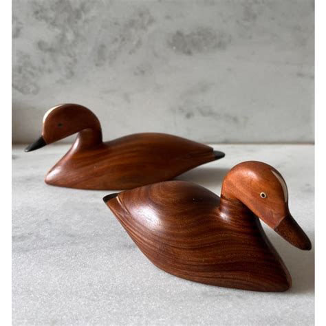 Pair of Vintage Handmade Solid Wood Duck Decoys | Chairish