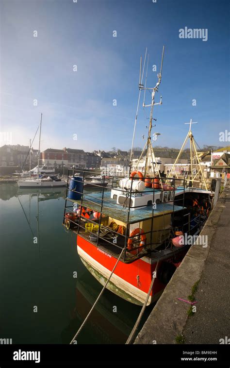 Padstow Cornwall Uk Harbor Harbour Quay Marina Fishing Boats Stock