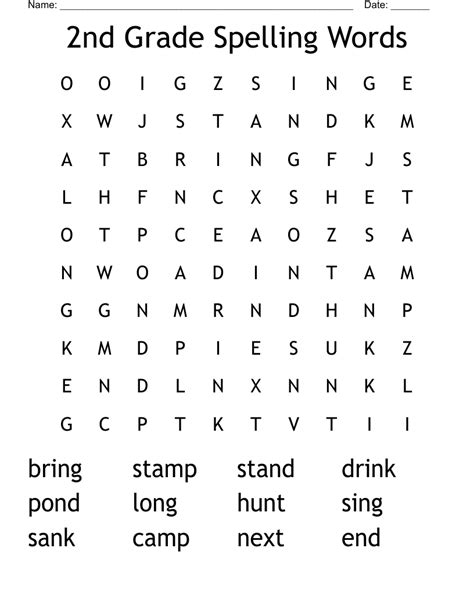 2nd Grade Spelling Words Word Search Wordmint