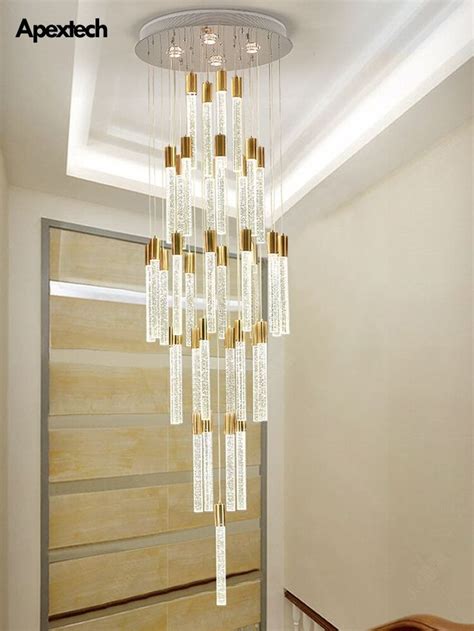 Stair Chandelier Luxury K Crystal Ceiling Hanging Lights Duplex