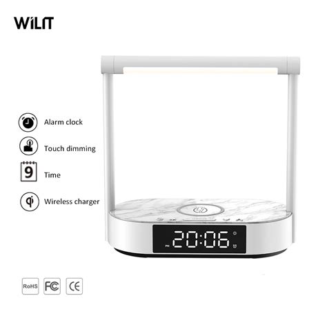 Wireless Charger Led Bedside Table Lamps Night Light With Digital Alarm