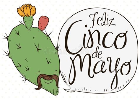 Cute Nopal Bloomed With Charro Face Celebrating Cinco De Mayo Vector