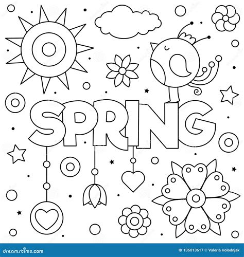 Spring. Coloring Page. Black and White Vector Illustration Stock Vector ...