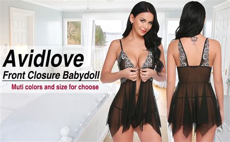 Avidlove Women Lingerie Front Closure Babydoll Lace Chemise V Neck