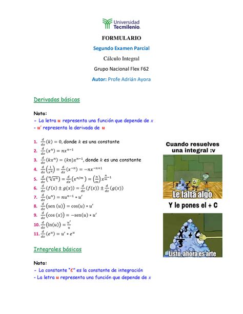 Formulario 2do Examen Parcial Calculo Integral Formulario Segundo