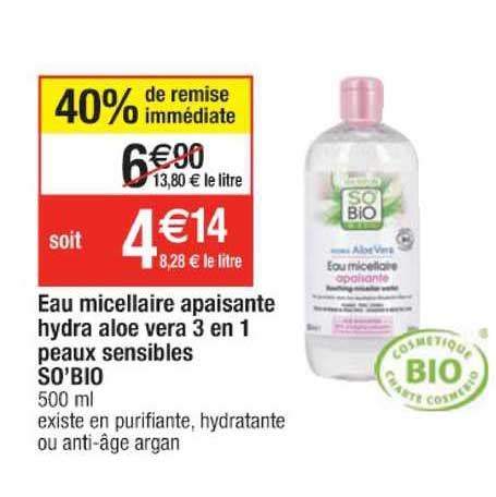 Promo Eau Micellaire Apaisante Hydra Alo Vera En Peaux Sensibles