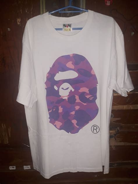 Bape Purple Camo Big Ape Head L S Tee White Purple Sz Xl