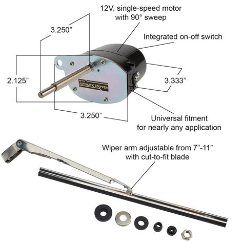 Universal Black 12 Volt Electric Windshield Wiper Motor Kit