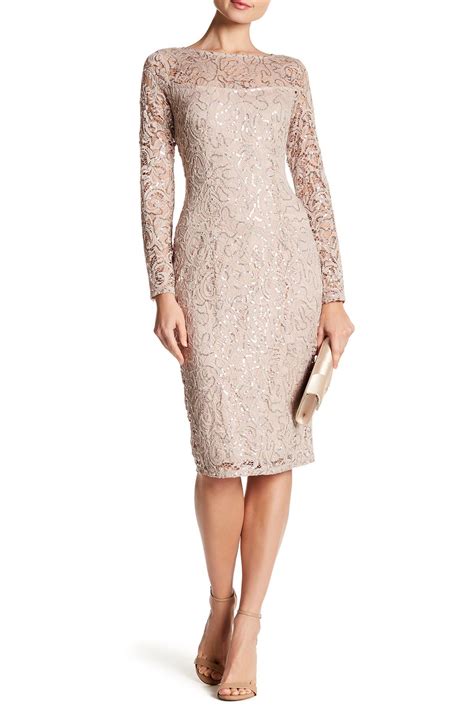 Marina Sequined Long Sleeve Lace Dress Nordstrom Rack